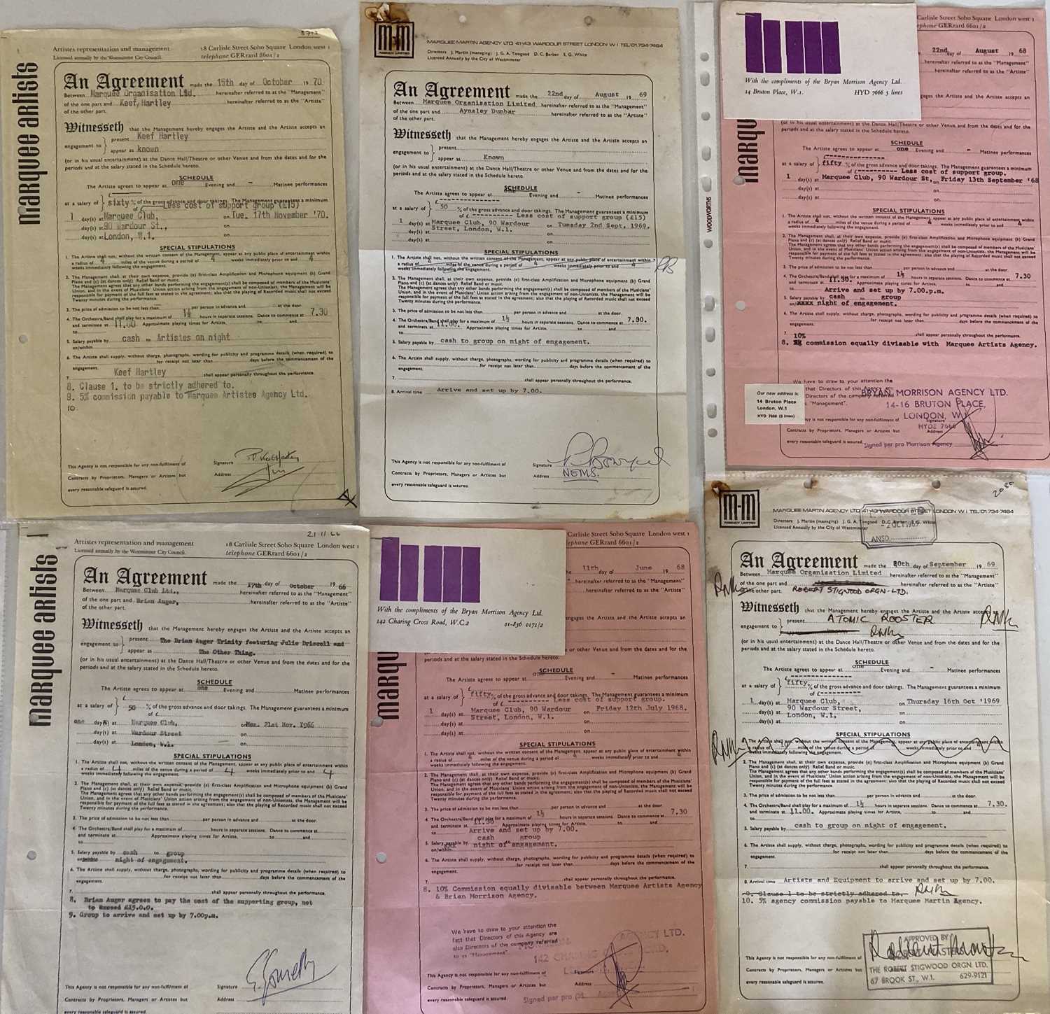 Lot 150 - 1960S MARQUEE CLUB CONTRACTS.