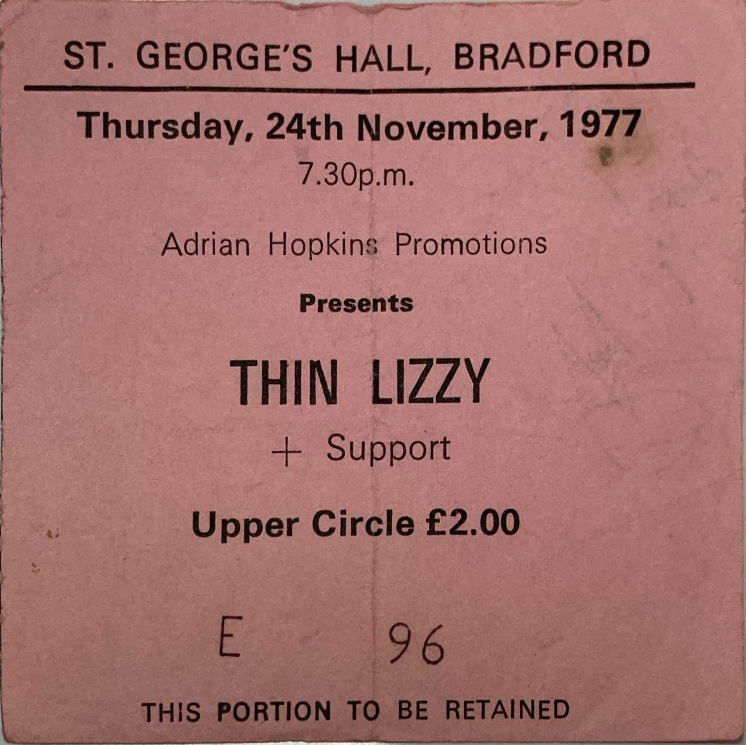 Lot 206 - THIN LIZZY SIGNED 1977 TICKET.