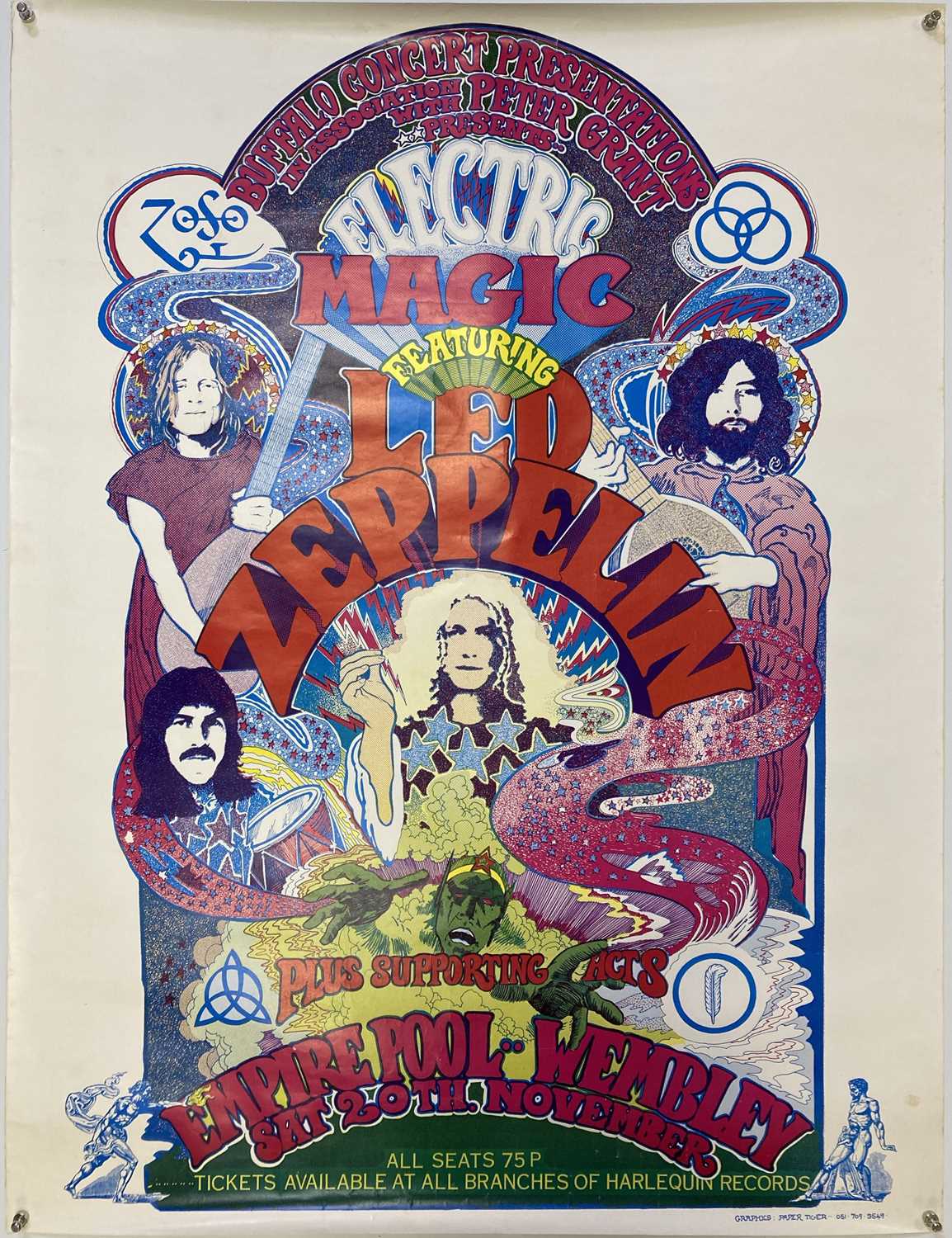 Lot 179 - LED ZEPPELIN 1971 ELECTRIC MAGIC EMPIRE POOL WEMBLEY ORIGINAL POSTER.
