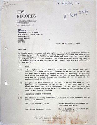 Lot 298 - TERENCE TRENT D'ARBY -  A SIGNED 1986 CBS CONTRACT.