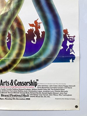 Lot 204 - GRATEFUL DEAD INTEREST -  ORIGINAL ALAN ALDRIDGE DESIGNED ART & CENSORSHIP POSTER, 1968.