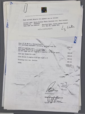 Lot 542 - CONTRACTS AND CONCERT BOOKING ARCHIVE - PINK FLOYD/DAVID GILMOUR - DAVID GILMOUR SIGNED, 1984.