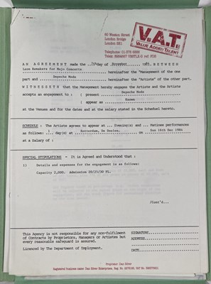 Lot 545 - CONTRACTS AND CONCERT BOOKING ARCHIVE - DEPECHE MODE INC ANDY FLETCHER SIGNED ,  1982-1986.