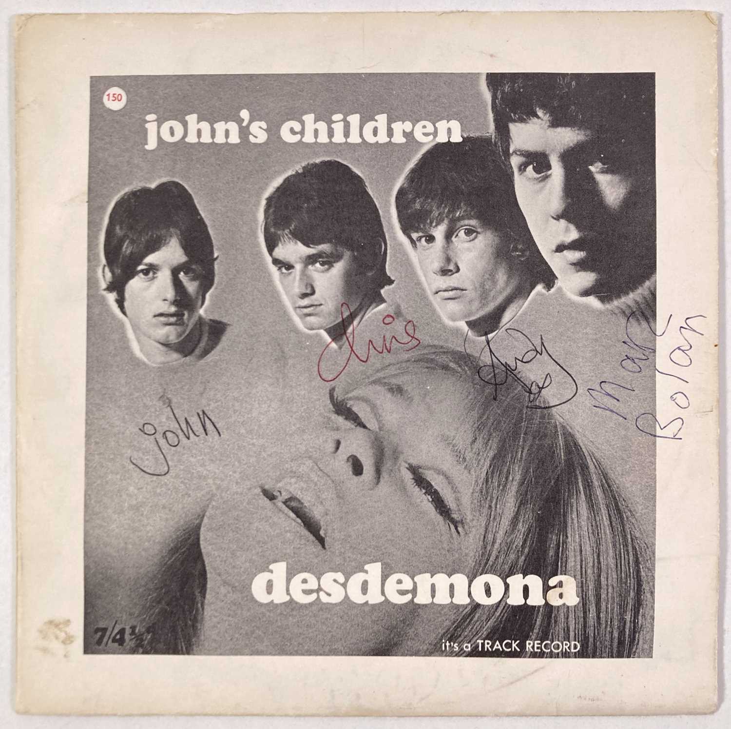 Lot 308 - MARC BOLAN / T,REX INTEREST - FULLY SIGNED COPY OF JOHN'S CHILDREN - DESDEMONA (TRACK 604003)