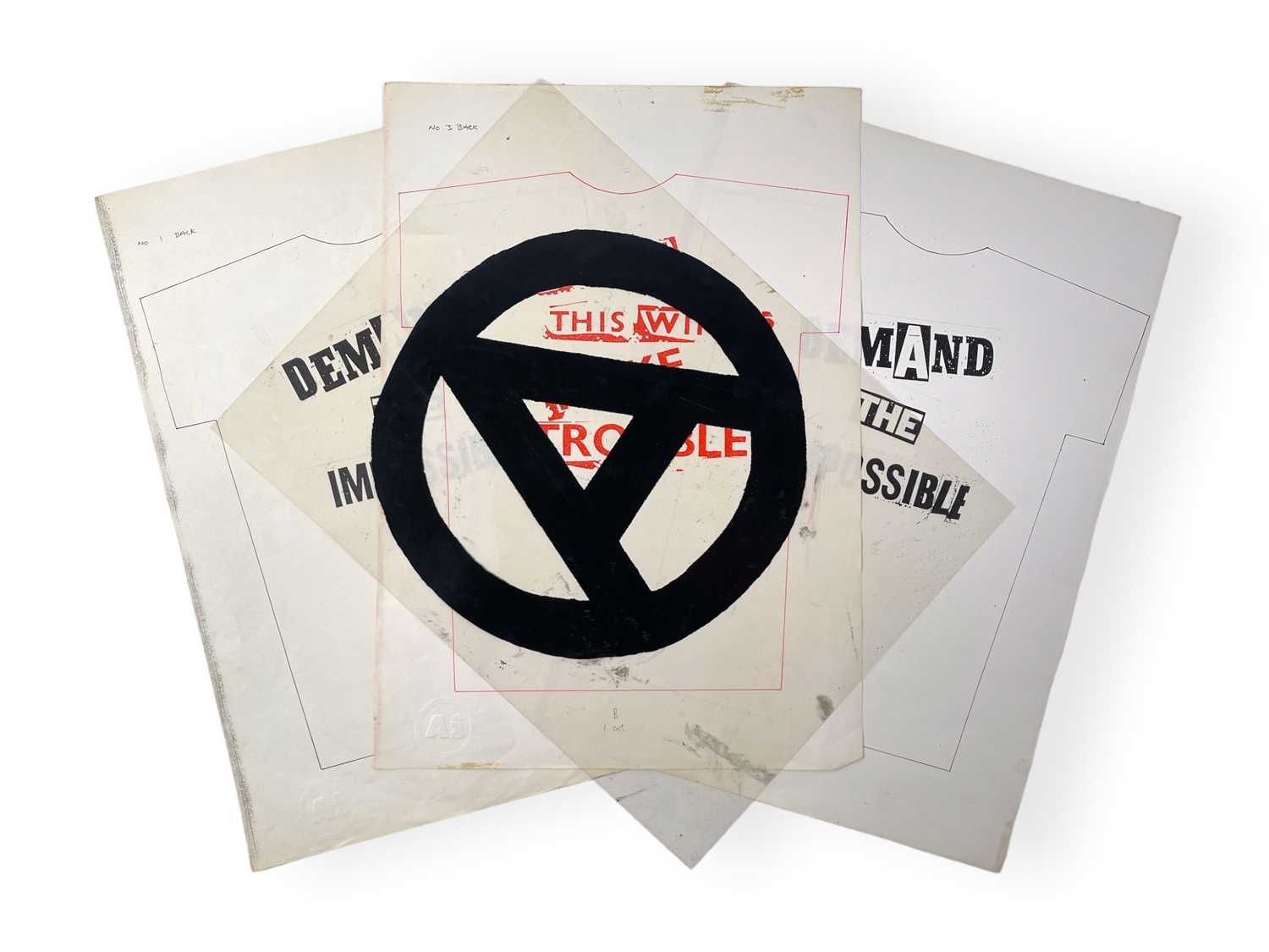 Lot 54 - BOY LONDON - JAMIE REID (1947 - 2023) - JAMIE REID DESIGNS FOR BOY LONDON - ORIGINAL PROOFS FOR T-SHIRT DESIGNS.
