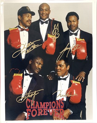 Lot 308 - BOXING LEGENDS - SIGNED PHOTOGRAPHS (MUHAMMAD ALI / LARRY HOLMES / JOE FRAZIER / KEN NORTON / GEORGE FOREMAN).