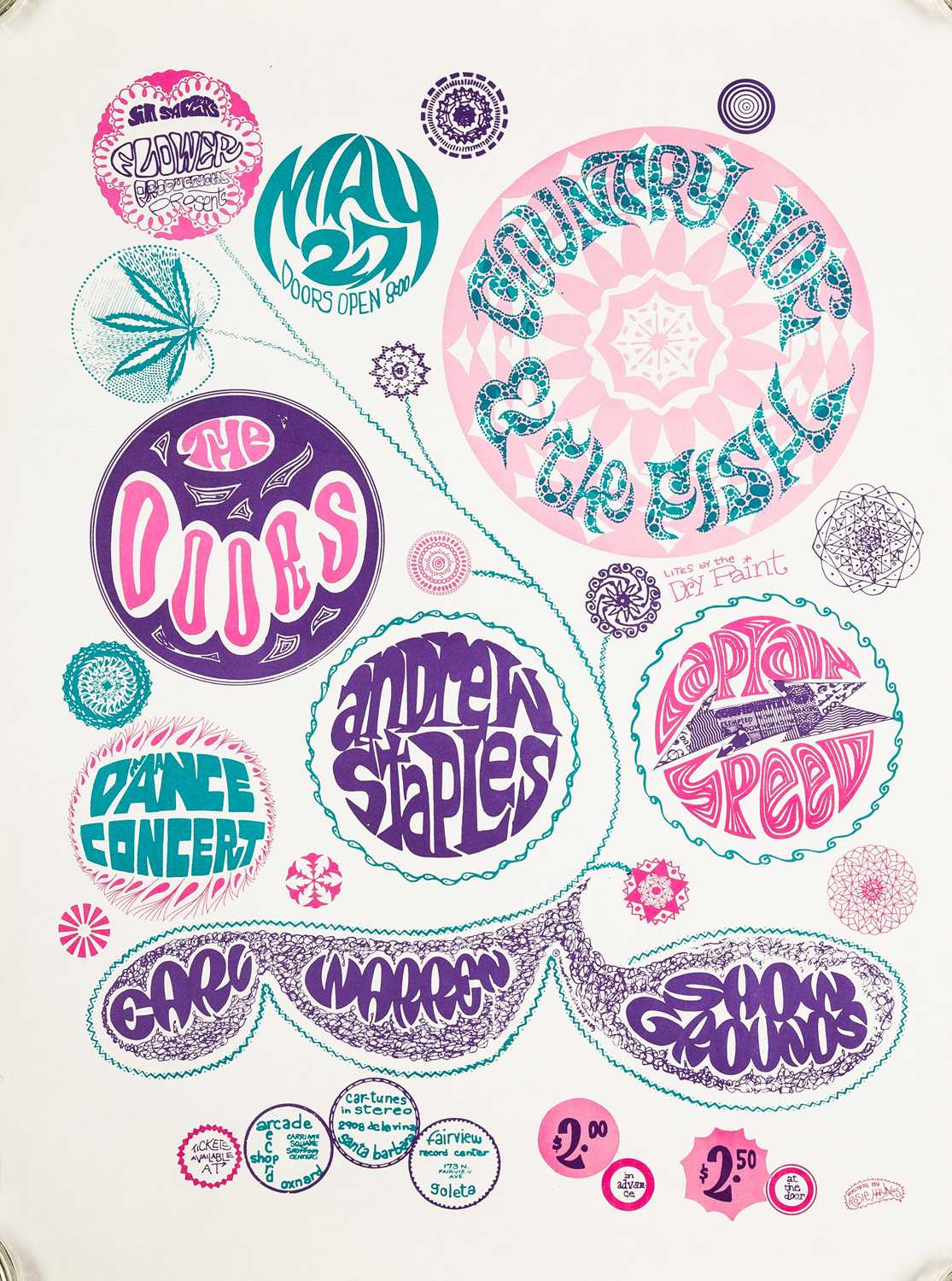 Lot 67 - THE DOORS - ORIGINAL 1967 CONCERT POSTER DESIGN BY ROSIE HAYNES.