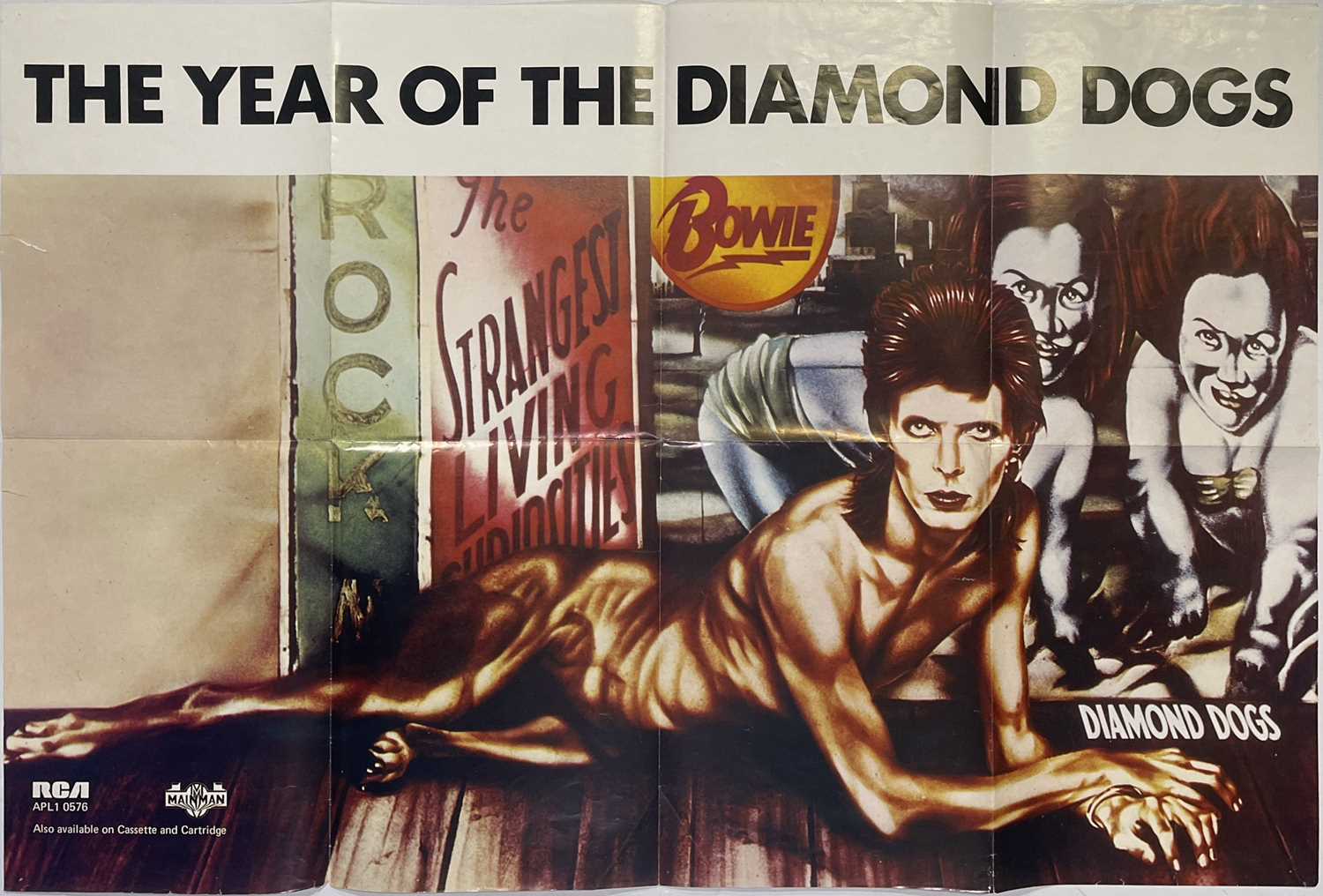 Lot 5 - DAVID BOWIE - ORIGINAL AND RARE MAINMAN DIAMOND DOGS PROMOTIONAL POSTER.