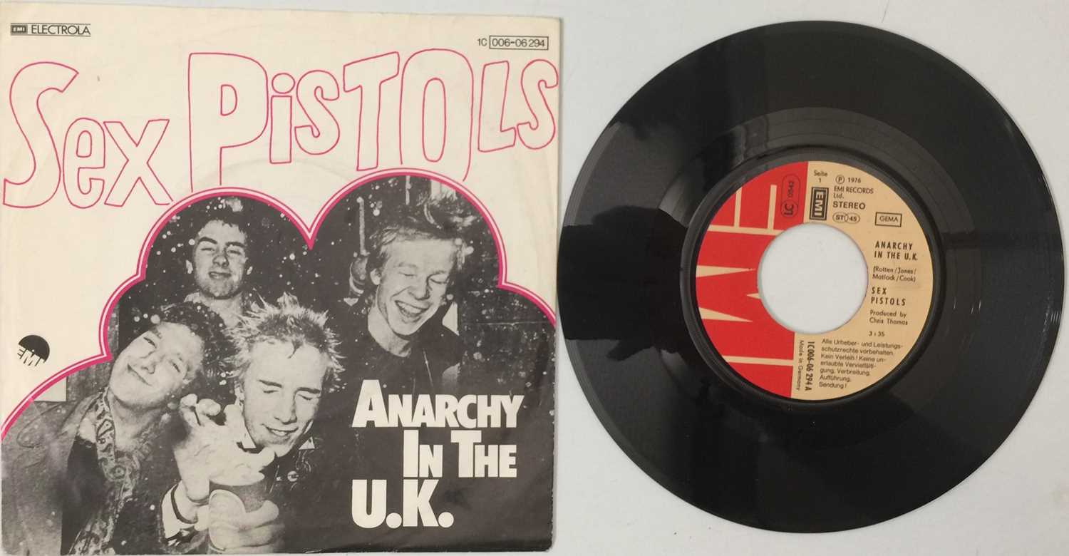 Lot 98 - SEX PISTOLS - ANARCHY IN THE UK C/W I WANNA BE ME (ORIGINAL GERMAN PICTURE SLEEVE COPY - EMI 1C 006-06294)