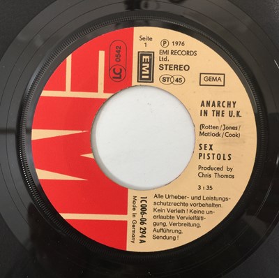 Lot 98 - SEX PISTOLS - ANARCHY IN THE UK C/W I WANNA BE ME (ORIGINAL GERMAN PICTURE SLEEVE COPY - EMI 1C 006-06294)