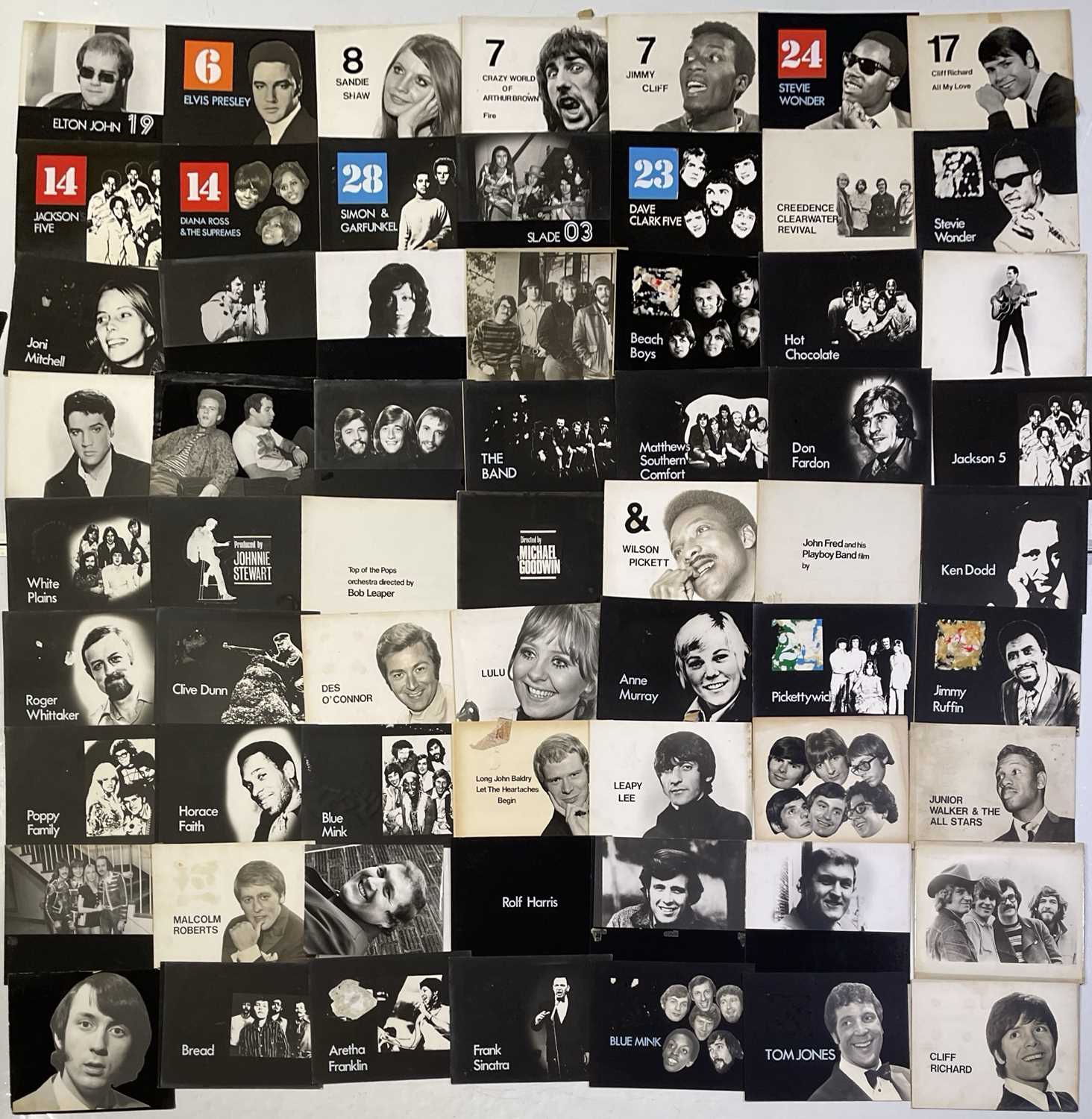 Lot 88 - TOP OF THE POPS - ORIGINAL CAMERA CARDS WITH ARTIST INFO INC JACKSON FIVE/SLADE ETC.