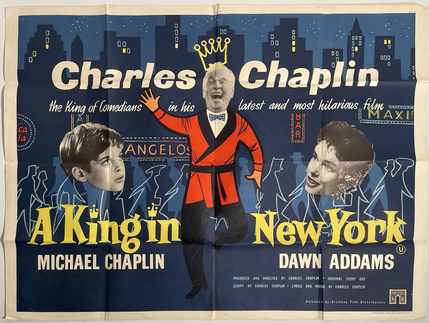 Lot 97 - CHARLIE CHAPLIN - A KING IN NEW YORK (1957) - UK QUAD POSTER.