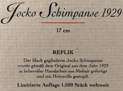 Lot 47 - Steiff Jocko Schimpanse Rep 04 Jocko Chimpanzee
