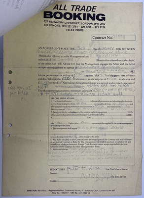 Lot 149 - THE SMITHS - MORRISSEY - A SIGNED 1984 BOOKING CONTRACT.