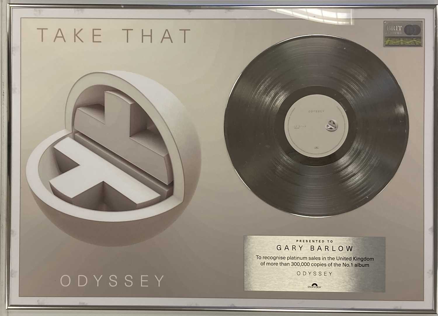 Lot 274 - GARY BARLOW PLATINUM DISC.