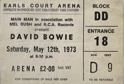 Lot 376 - DAVID BOWIE - 1973 TOUR PROGRAMME AND EARL'S COURT TICKET.