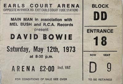 Lot 376 - DAVID BOWIE - 1973 TOUR PROGRAMME AND EARL'S COURT TICKET.