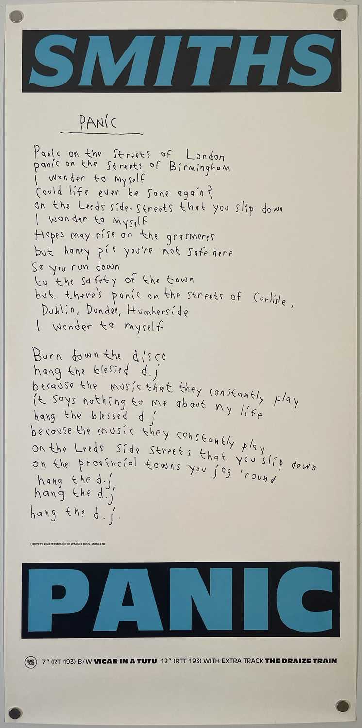Lot 123 - THE SMITHS - ORIGINAL ROUGH TRADE PROMOTIONAL 'LYRICS' POSTER FOR 'PANIC'.