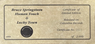 Lot 84 - PROMOTIONAL BOX SETS INC BRUCE SPRINGSTEEN HUMAN TOUCH/LUCKY TOWN WOODEN CD SET.