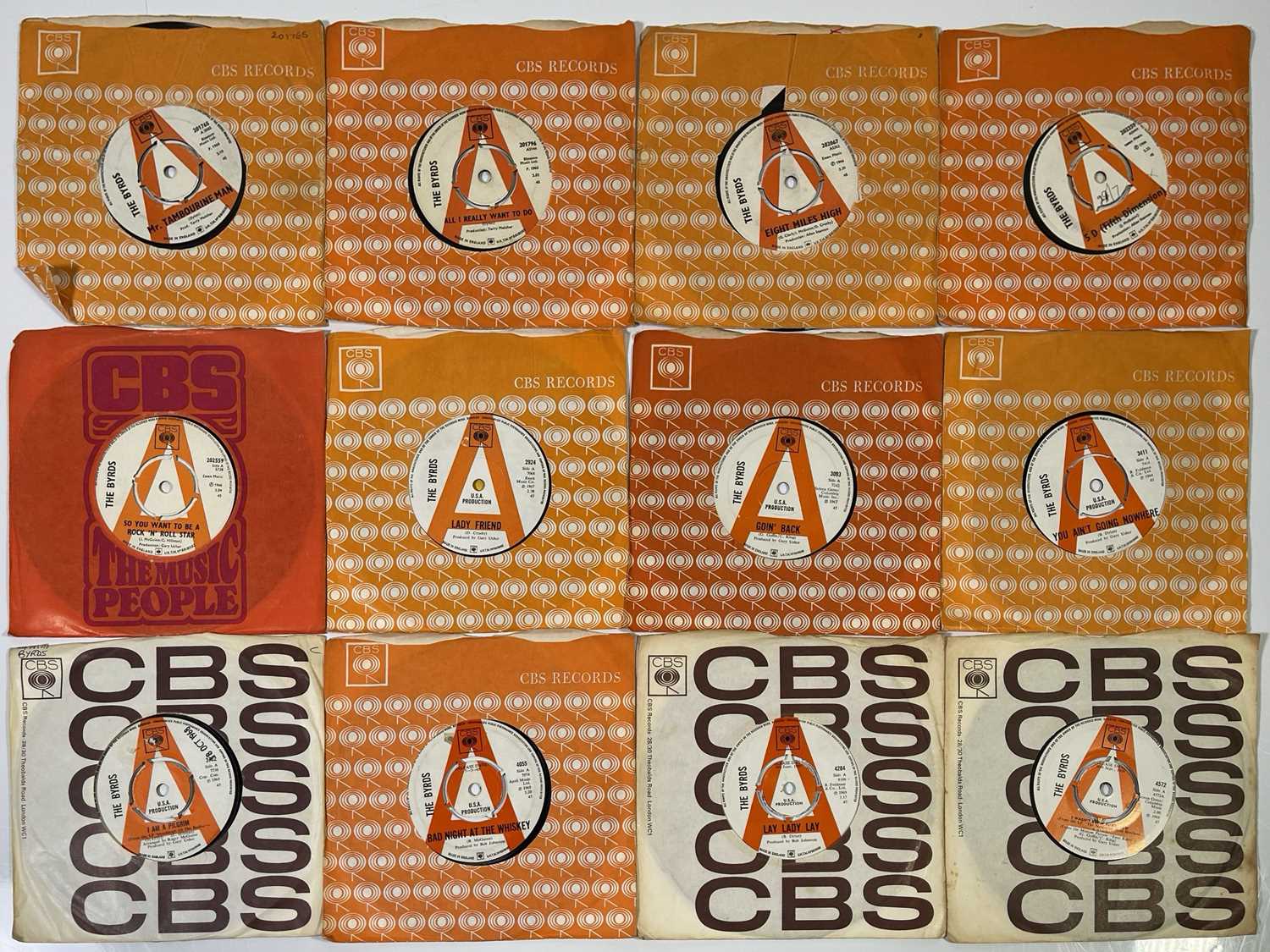 Lot 50 - THE BYRDS 7" UK DEMO PACK - SOME WITH CBS PRESS SHEETS!