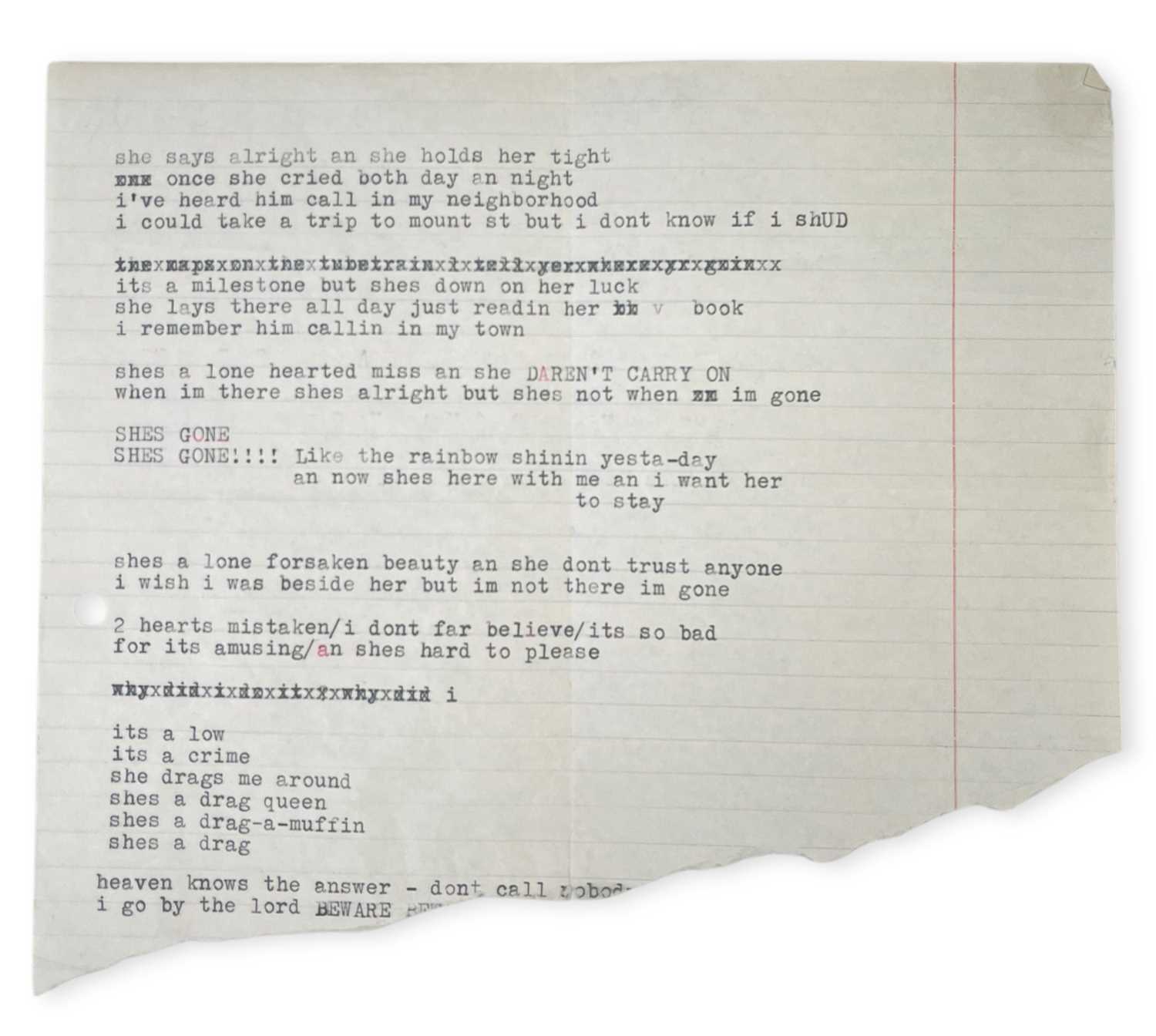 Lot 508 - BOB DYLAN TYPEWRITTEN WORKING LYRICS FOR 'I'M NOT THERE'