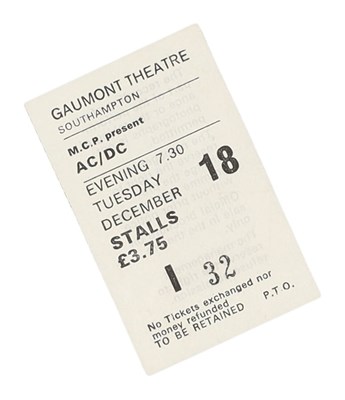 Lot 345 - AC/DC - TICKET STUB FOR BON SCOTT'S FINAL CONCERT.