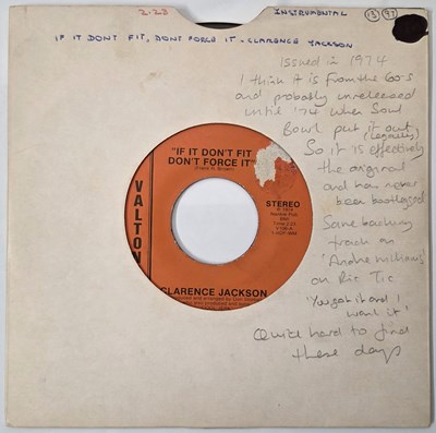 Lot 43 - CLARENCE JACKSON - 'IF IT DON'T FIT DON'T FORCE IT' 7" - USA 1974 RARE DETROIT NORTHERN