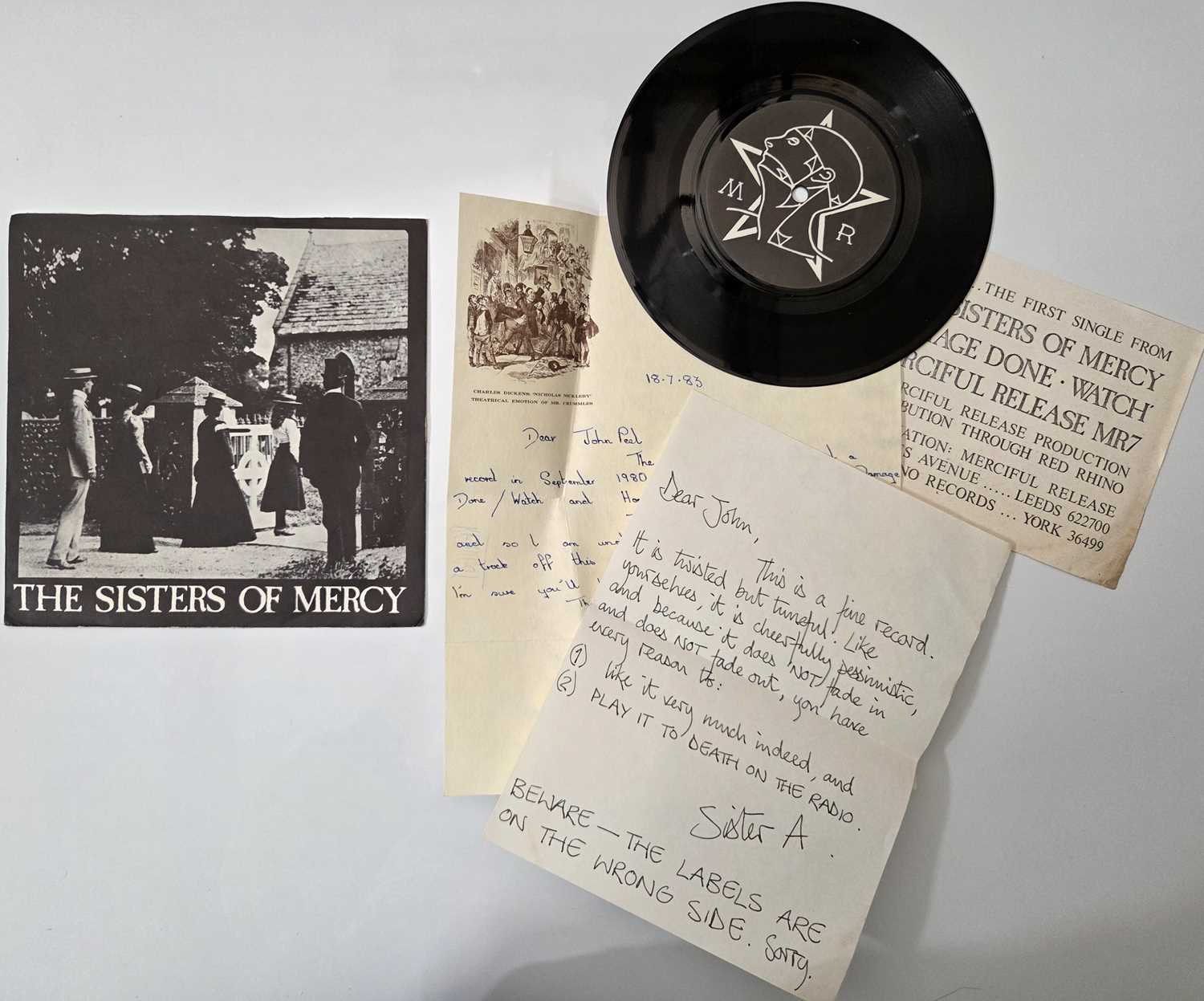 Lot 8 - THE SISTERS OF MERCY - 'THE DAMAGED DONE' 7" - UK 1980 ORIGINAL W/ LETTERS, PRESS SLIP