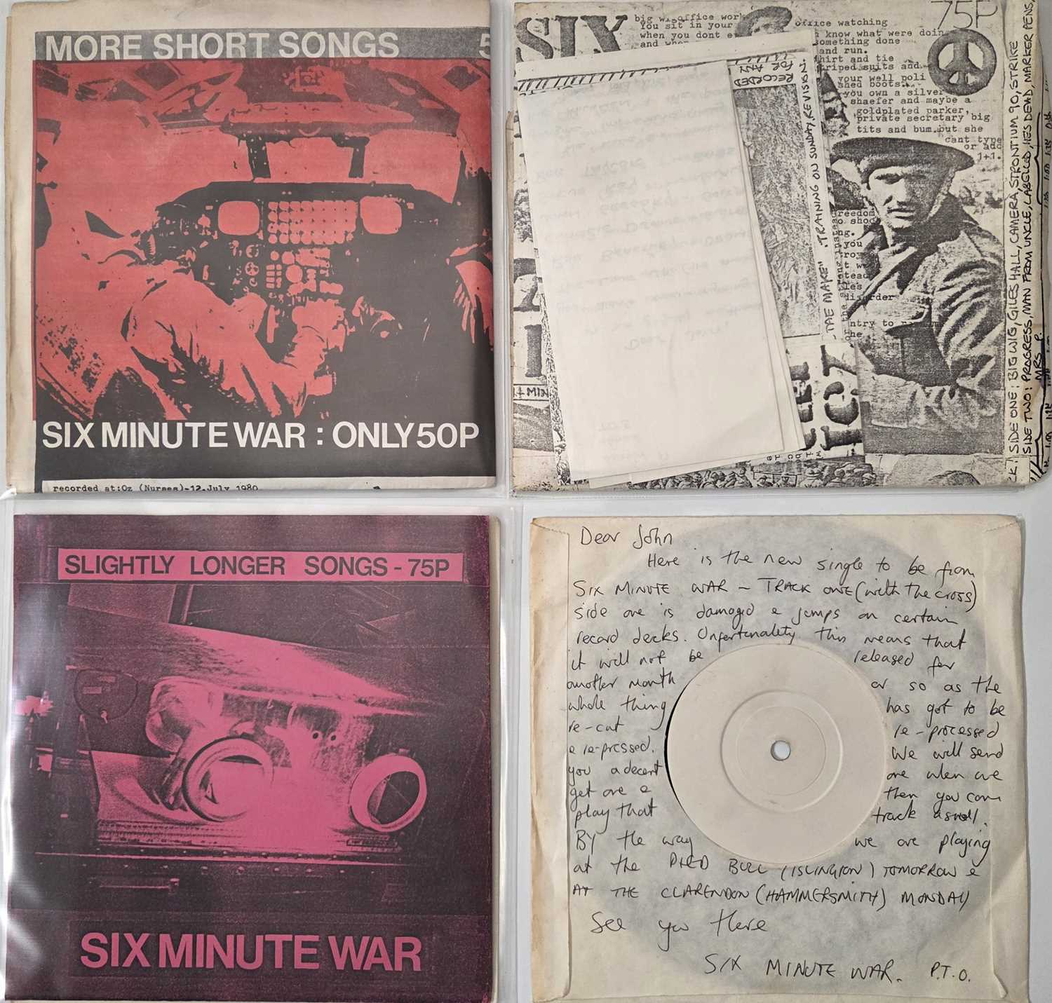 Lot 17 - SIX MINUTE WAR 7" SINGLES PACK - RARE 1980'S PRIVATE PRESS PUNK W/ WHITE LABELS