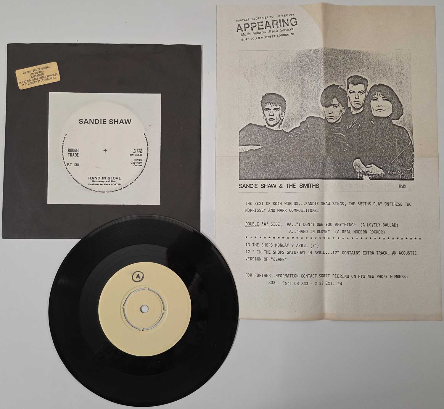 Lot 27 - THE SMITHS / SANDIE SHAW - 'HAND IN GLOVE' 7" - 1984 UK WHITE LABEL WITH PRESS SHEET