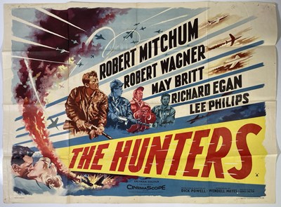 Lot 136 - ROBERT MITCHUM IN 'THE HUNTERS' (1958) - ORIGINAL UK QUAD POSTER.