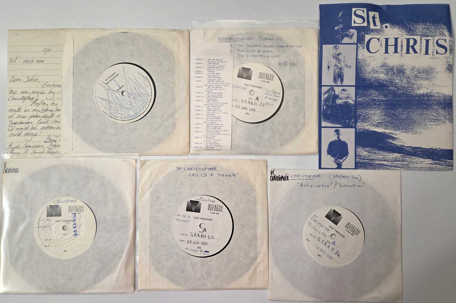 Lot 42 - ST. CHRISTOPHER 7" SINGLES, TEST PRESSINGS, PRESS MATERIAL, PROMOS
