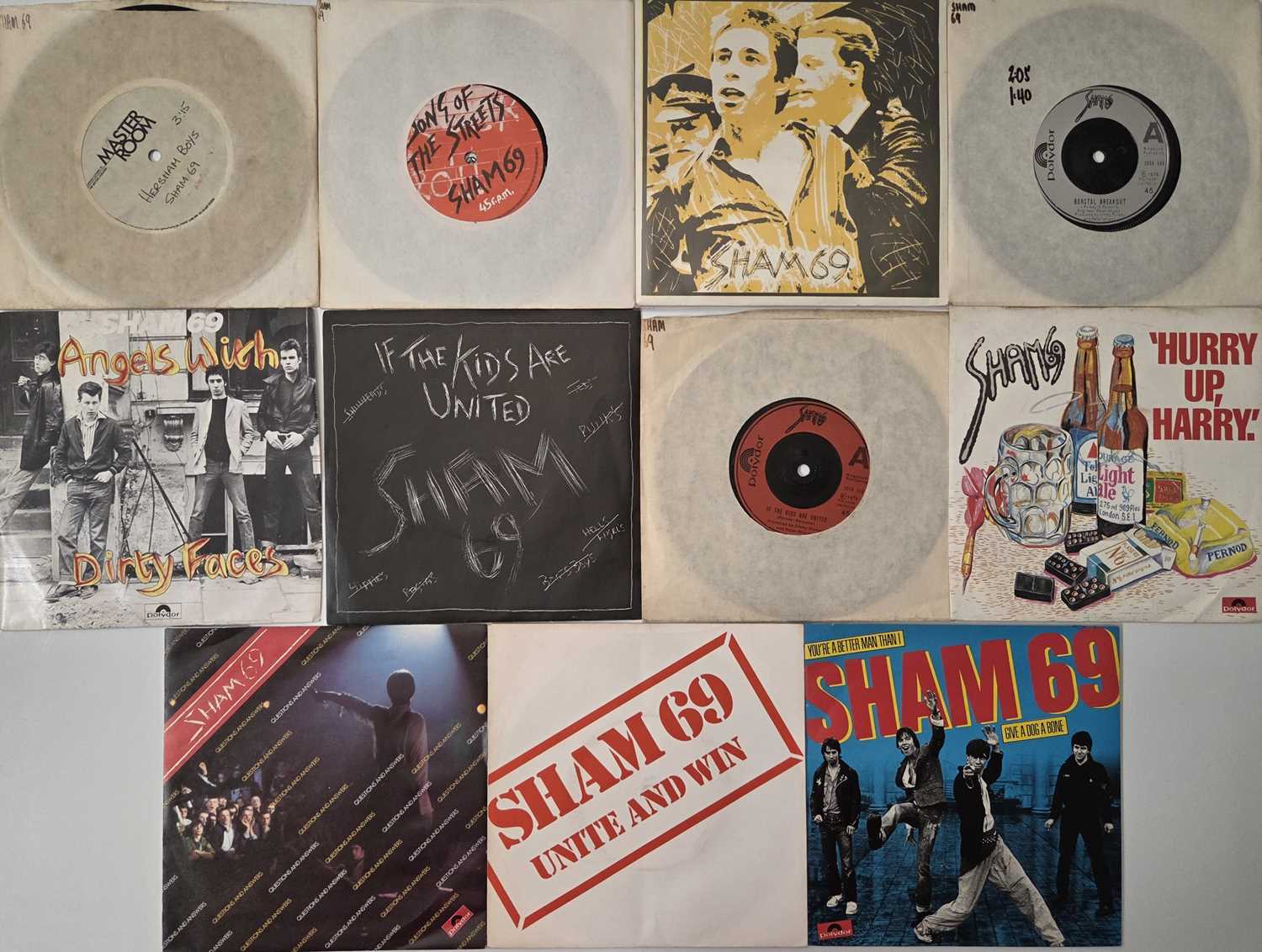 Lot 44 - SHAM 69 - 7" SINGLES PACK WITH 'HERSHAM BOYS' ACETATE, UK STOCK COPIES