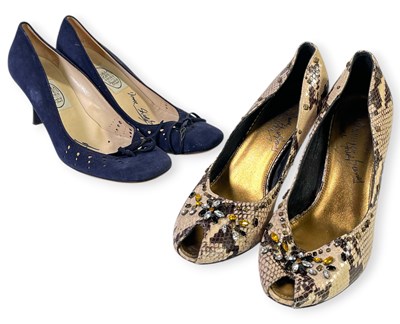 Lot 111 - DAME SHIRLEY BASSEY - TWO PAIRS OF SIGNED SHOES.