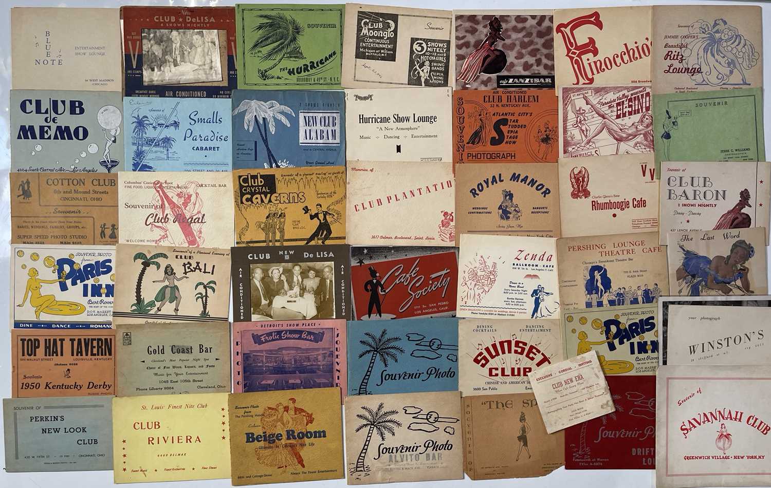 Lot 44 - AFRICAN AMERICAN HISTORY - BLUE NOTE AND OTHER JAZZ AND CABARET CLUBS - LARGE COLLECTION OF 1950S PHOTO SOUVENIRS.
