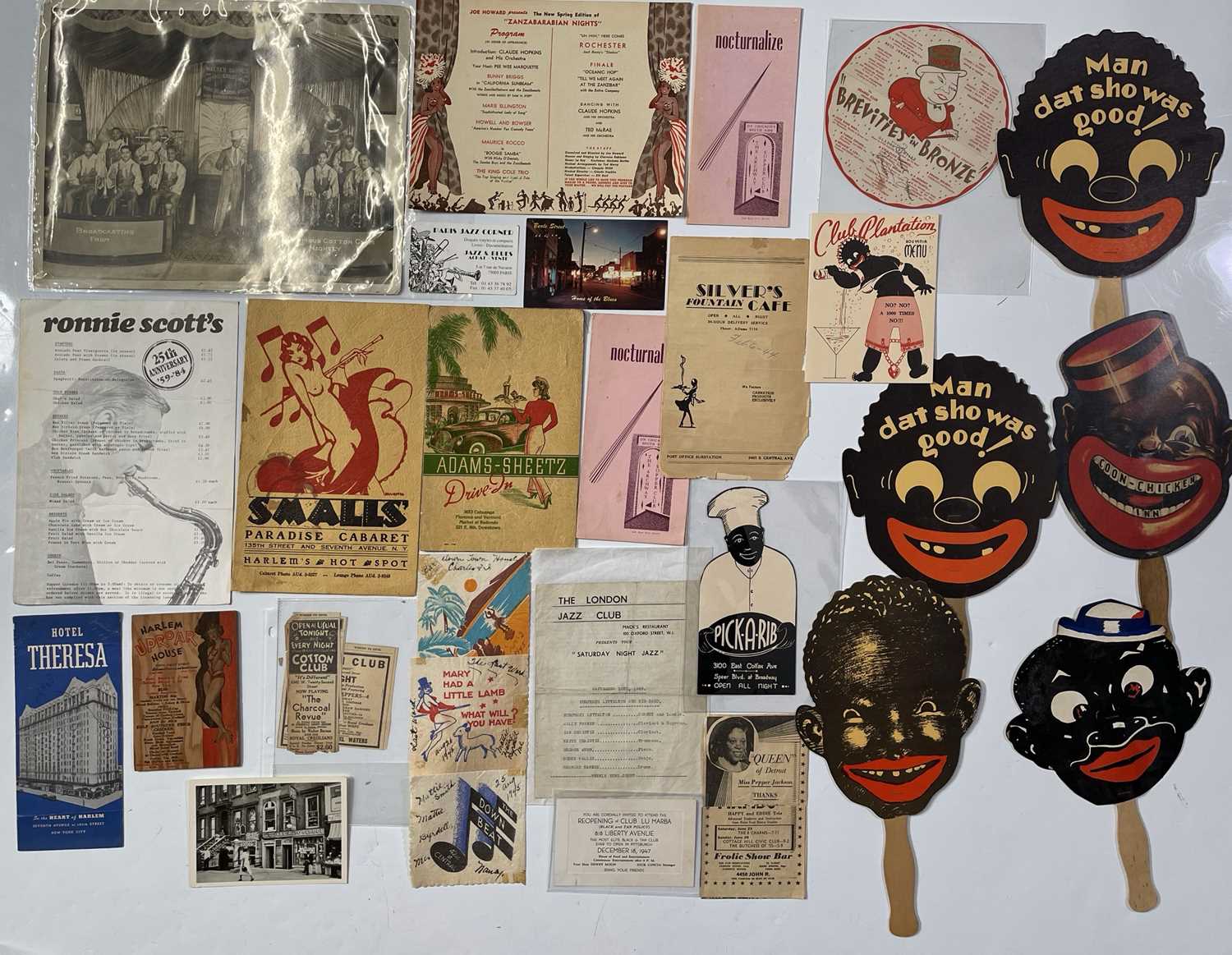 Lot 46 - AFRICAN-AMERICAN/SOCIAL/SEGREGATION HISTORY - 1950S JAZZ AND CABARET CLUBS - MENUS AND MEMORABILIA.