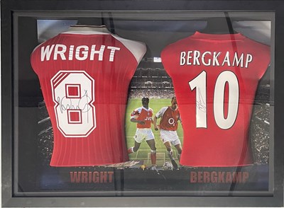 Lot 306 - FOOTBALL - ARSENAL - FRAMED DISPLAY WITH BERGKAMP AND WRIGHT SIGNED SHIRTS.
