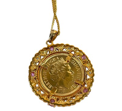 Lot 8 - GOLD - 22CT GOLD 2005 HALF SOVEREIGN ON 9CT CHAIN.