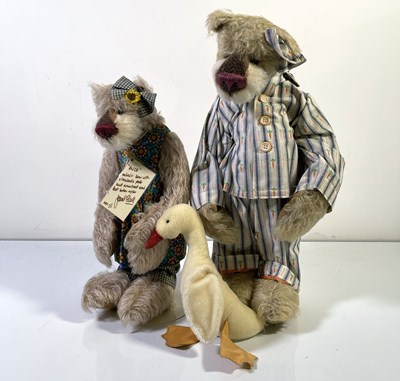 Lot 70 - TWO TEDDYSTYLE BY JANET CLARK TEDDY BEARS ON STANDS