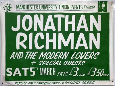 Lot 293 - JONATHAN RICHMAN AND THE MODERN LOVERS - ORIGINAL 1977 MANCHESTER CONCERT POSTER.