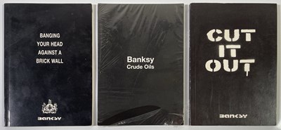 Lot 366 - BANKSY - ORIGINAL C 2004 BOOKLETS AND CRUDE OILS POSTCARD SET.