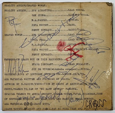 Lot 335 - CRASS - SIGNED COPY OF REALITY ASYLUM.