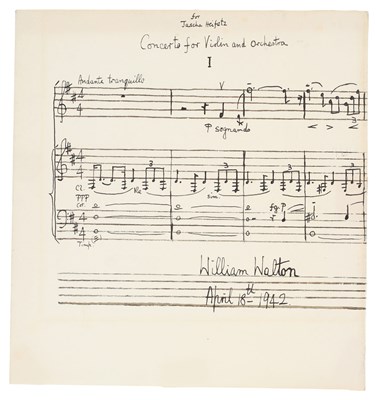 Lot 232 - CLASSICAL MUSIC - ORIGINAL MANUSCRIPT / SCORE BY WILLIAM WALTON FOR JASCHA HEIFETZ.