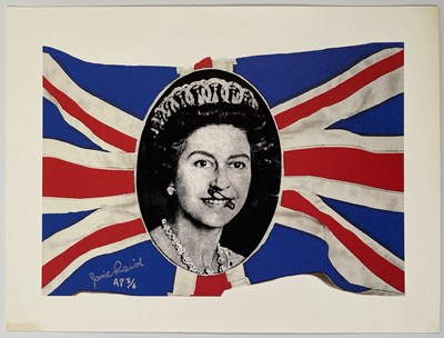 Lot 453 - SEX PISTOLS - JAMIE REID SIGNED 'GOD SAVE THE QUEEN' LIMITED EDITION PRINT.