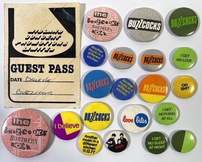 Lot 375 - BUZZCOCKS - COLLECTION OF ORIGINAL BADGES AND AAA PASS.