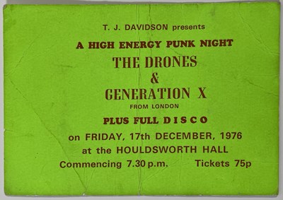 Lot 329 - GENERATION X - TICKET STUB FOR EARLY CONCERT.