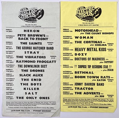 Lot 277 - ELECTRIC CIRCUS MANCHESTER - ORIGINAL HANDBILLS - JUL/AUG 1977.