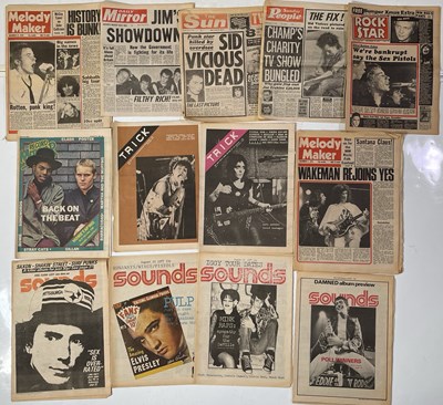Lot 265 - SEX PISTOLS / DAMNED AND MORE - EXCELLENT COLLECTION OF ORIGINAL PUNK ERA NEWSPAPERS - KEY HEADLINES.