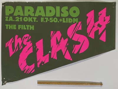 Lot 274 - THE CLASH - ORIGINAL 1978 AMSTERDAM PARADISO POSTER AND CONCERT USED DRUMSTICK.