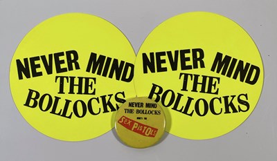 Lot 479 - SEX PISTOLS - ORIGINAL PROMOTIONAL STICKERS AND BADGE.